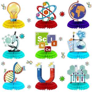 lot 38607 image: Fainne 9 Pcs Science Party Decorations Honeycomb Centerpieces 3D Table Decor Table Toppers for Science Fair Chemistry Stem Math Party Supplies Lab Week School Birthday Decorations, 9 Styles - Retail $14