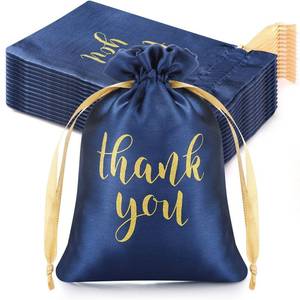lot 38613 image: 50 Pcs Thank You Satin Gift Bags with Drawstring Jewelry Candy Pouches for Fathers Day Wedding Baby Shower Bridal Shower Birthday Party Thank You Bag for Gift Wrap(Navy Blue,4 x 6 Inch) - Retail $18