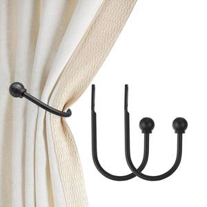 lot 38617 image: Curtain Holdbacks, Hooks, 2 PCS��Solid Steel Hooks, Decorative French Ball End, Curtain Drapery Holdbacks, Wall Mounted, Curtain Tiebacks, Matte Black - Retail $13