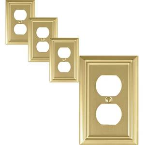 lot 38618 image: OKAWYC Single Duplex Outlet Light Switch Cover Adler Metal Wall Plate, 4-Pack Brushed Brass 1 Gang, for Receptacle Light Switch, Switch Cover Decorative Wallplate, Durable - Retail $17