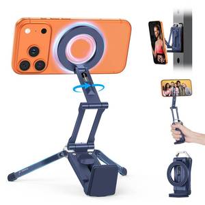 lot 38619 image: TP02 360°Rotating for MagSafe Tripod Mount, Adjustable Aluminum Magnetic Phone Tripod for iPhone 17161514 Pro Max Air, Foldable Cell Phone Stand Fits Vlog, Gym, Travel Essentials, Navy Blue - Retail $34