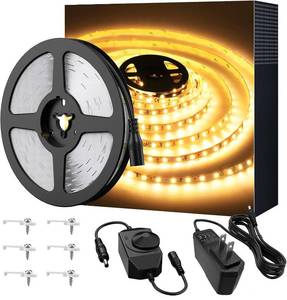 lot 38620 image: Warm LED Strip Lights,Onforu16.4ft Dimmable Strip Lighting,3000K 5m 12v Tape Light, 2835 LEDs Flexible Warm White Rope Light for Home,Kitchen,Under Cabinet,Bedroom, Christmas Decor, Non-Waterproof - Retail $12