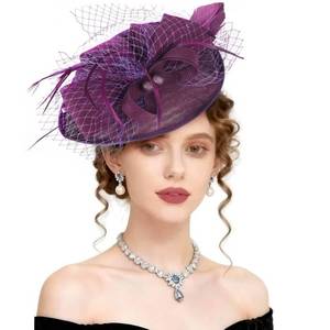 lot 38651 image: AQOKKA Women Fascinators Hats Flower Mesh Feathers with Headband and Clip Tea Party Headwear for Girls and Women - Retail $13