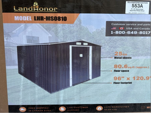 lot 60054 image: LandHonor  8 ft x 10 ft Metal Shed  LHR-MS0810