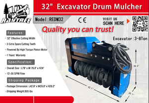 lot 59031 image: 32 Inch Excavator Drum Mulcher for 3-8 Ton Excavators (REDM32)