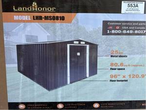 lot 109 image: UNUSED - 2026 - Landhonor 8x10 Galvanized Metal Shed