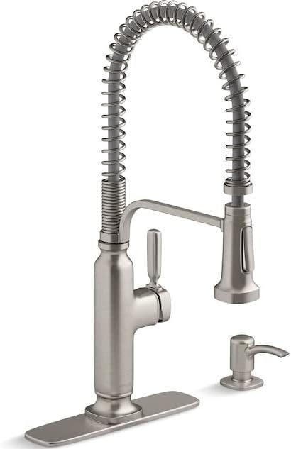 lot 490009 image: Retails $200 Kraus Stainless Deck-Mount High-Arc Handle Kitchen Faucet