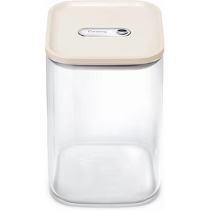 lot 101661 image: 2 Pack Caraway 4qt Glass Airtight Food Storage Container with Lid   Non-Toxic, BPA-Free Kitchen Storage Container   Stackable, Space-Saving Airtight Container for Dry Goods and More - Cream