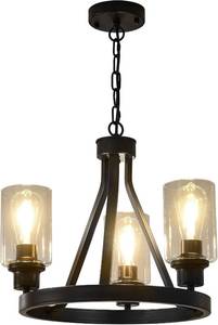 lot 101665 image: Retails for $129 Bronze Chandelier,Farmhouse Chandelier Lighting Round 3 Lights with Glass Shade Ceiling Hanging Vintage Rustic Light Fixture for Dining Room Living Room Foyer Porch Kitchen Island