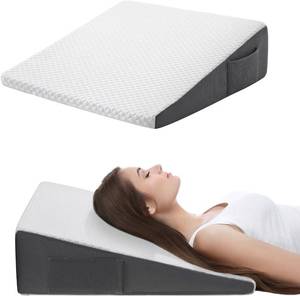 lot 101671 image: Cozymaker 7.5-inch Bed Wedge Pillow for Sleeping Back Support Pain Relief  Cooling Memory Foam Incline Wedge for Sleeping After Surgery, Gerd Acid Reflux, Neck Pain, Snoring, Removable Washable Cover