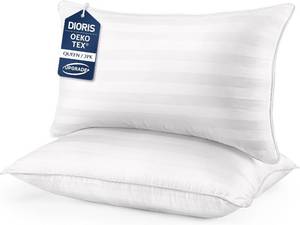 lot 101702 image: DIORIS Pillows Queen Size Set of 2 Soft Bed Pillow for Sleeping Fluffy  Hotel Series Down Alternative Fill Pillow Ideal for SideBackStomach Sleepers, Hypoallergenic & Breathable, Machine Washable