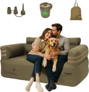 lot 201536 image: Retails for $190 Portable Inflatable Couch for Camping with Built-in Pump Durable Inflatable Furniture Heavy Duty Blow Up Couch Stylish Outdoor Air Sofa Perfect for Backyard Beach Music Festival Party