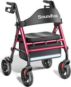 lot 201539 image: soundfuse Foldable Rollator Walkers for Seniors with 16 Ergonomic Arc Seat  Sturdy Frame, Double Support Bar, 8 Wheels for All Terrain, Padded Seat, Dual Height Adjustable, Tool-Free Assembly