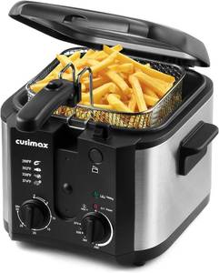 lot 201545 image: CUSIMAX Electric Deep Fryer with Basket for Home Use 2.5L Capacity  1500W Oil Fryer with Adjustable Temperature & Time, Lid with View Window and Odor Free Filter
