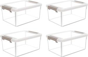 lot 201552 image: Citylife 4 Packs Small Storage Bins with Lids 3.2 QT Plastic Storage Containers for Organizing Stackable Clear Storage Boxes