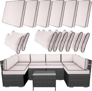 lot 201553 image: 14 Piece Outdoor Furniture Replacement Cushions, Cover, 25.6 x 25.6 x 4 Foam Waterproof Outdoor Sofa Cushion Sets, Fit Wicker Rattan Sectional Conversation Set,CreamBlack Piping