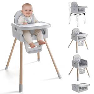 lot 201560 image: Baby High Chair for 6 Months, Foldable High Chairs for Babies and Toddlers, Convertible Toddler Chair, Adjustable Tray & Footrest, Lightweight, Stable & Easy to Clean(Grey with Wood Grain)