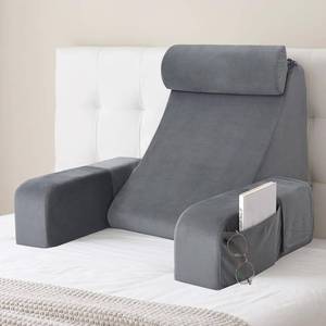 lot 201562 image: 19 Reading Pillow for Bed with Firm Back Support & Big Pockets  Back Pillow for Bed Sitting UpWatching TVNursingRecoveryGaming,High Density Foam,Machine Washable Cover,Light Grey