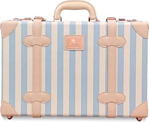 lot 201570 image: Retails for $159 Unitravel Baby Keepsake Case, 18 Handmade Memory Storage Box, Newborn Keepsake Box, Vintage Suitcase for Baby Shower, Baptism, Naming Ceremony or Birthday (blue strip)