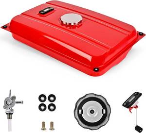 lot 201573 image: 5 Gallon Generator Gas Fuel Tank with Filter Gauge Cap Universal Fit Compatible with EC2500 (5 Gallon, Red)