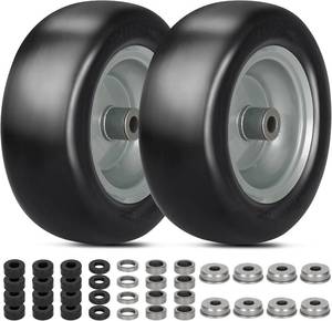 lot 201574 image: 2 PCS 11x4.00-5 Lawn Mower Tires Flat Free for Zero Turn Lawn Mower  34 58 12 Bushing,3.4-4-4.5-5 Centered Hub,Universal Fit Smooth Tread Tire and Adapter Kit (Gray Rim)