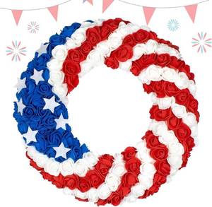 lot 201575 image: Independence Day 4th of July Wreath for Front Door,Patriotic American Flag Wreath Decor Memorial Day & Summer Holiday Hanger for Wall Front Porch Outdoor Farmhouse
