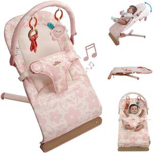 lot 201578 image: Tiny Marvels Portable Foldable Baby Bouncer with Ergonomic & Music, 0-12M  BPA-Free, 3-Point Safety Harness, Machine Washable Seat Cushion, for Home Use & Busy Time, Up to 20 lbs, Pink Floral