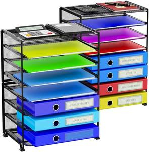 lot 301557 image: Simple Trending 2 Pack 8 Tier Letter Tray Paper - Mesh Desk File Organizer for Office School Desktop, Black