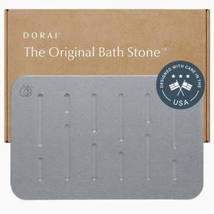 lot 301566 image: Dorai Home Stone Bath Mat - Premium Diatomaceous Earth Bath Floor Mats with Non-Slip Base, Fast-Drying Modern Shower Mat for Bathroom  Rain Ash - 23.6x15.4