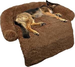 lot 301570 image: GGIB Calming Dog Bed Fluffy Plush Dog Mat for Furniture Protector with Removable Washable Cover for Large Medium Small Dogs and Cats (Large, Brown)