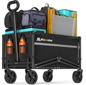 lot 301576 image: Blomoba Collapsible Wagon Cart, 220LBS Utility Wagon with Wheels, Black  360  Rotation Wheels, Flexible Handle & Quick Folding for Grocery Garden Camping Beach and Outdoor Trips