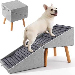 lot 301581 image: 17.13 H Split Ottoman Dog Ramp for Couch and Bed, Non Slip Dog Stairs for Small Medium Large Dogs Cats Puppy, Joint Support 2 in 1 Foldable Wooden Pet Steps for SeniorInjured Dogs, Space Saving