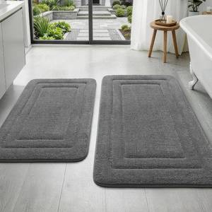 lot 301587 image: 2-Piece Towel-Like Memory Foam Bathroom Rug Set, Dark Grey  Cloud-Like Soft, High-Density Cushioning, Rapid Lock Absorption, Non-Slip Backing, For Bathroom, 32x2024x17