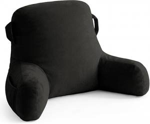 lot 301588 image: Unisakey Portable Comfy Reading Pillows for Bed Sitting Up(Grey Oeko-Tex), Velvet Back Pillow with Arms & Pockets for Adults, Support Memory Foam Bed Pillow for DormReadingWatchingGaming