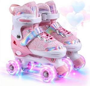 lot 301592 image: Adjustable Kids Roller Skates for Girls Boys Toddlers Teens Youth  4 Sizes in 1, 4 Wheel Quad Skates,Light Up Wheels,for Children Adult Indoor Outdoor Sports (Large)