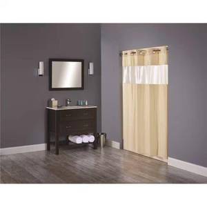 lot 301595 image: Vision 71 in. x 74 in. Beige Shower Curtain with Clear Vinyl Window
