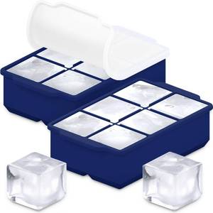lot 301601 image: KitchFort  Large Silicone Ice Cube Tray (2-Pack) - 2 Big Ice Mold with Lid  Easy Release, Cocktail, Whiskey Ice Cubes Mold - Food Grade - Ice Cube Trays for Freezer - Stackable Silicone Ice Tray