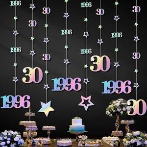 lot 301606 image: Eucutur Iridescent 30th Birthday Decoration Vintage 1996 Banner for Him Her  8Pcs Pre-Strung Glitter Twinkle Number 1996 Cheers 30 Years Old Birthday Anniversary Hanging Streamer Banner Party Supplies
