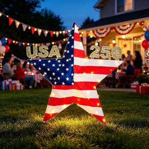 lot 401503 image: 4th of July Decorations Light, USA 250 Lighted Patriotic Star with 38 Lights, American Flag Yard Decoration for Garden, Lawn, Porch, Red White and Blue Independence Day Decor