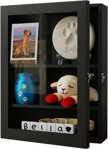 lot 401506 image: 12x16 Inch Solid Wood Pet Memorial Shadow Box Frame with Shelves  Large Deep Display Case Memory Box for Dog & Cat Paw Print Urn Keepsake Lovers, Pet Remembrance Sympathy Gift - Black