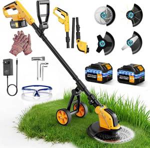 lot 401516 image: Retails for $171 Brushless 4-in-1 Cordless Weed Wacker Edger with Wheel, 20000RPM 12 Electric Weed Eater Battery Powered Brush Cutter, Grass Trimmer Stringless Weed Trimmer Lawn Mower Metal Blade Battery Charger
