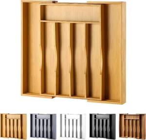 lot 401520 image: Expandable Bamboo Kitchen Drawer Organizer for Cutlery and Utensils, Adjustable Bamboo Wood Cutlery Tray in Drawer for Flatware and Silverware in Kitchen, (Natural)