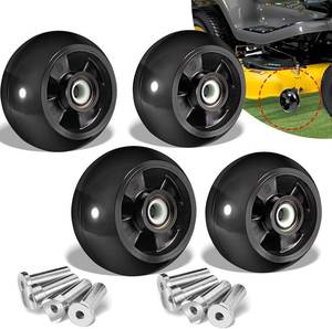 lot 401522 image: 4 Pack AM125172 Plastic Deck Gauge Wheel Kit Compatible with John Deere 48, 54, 60, 62, 72 Deck Lawn Tractor Mowers Wheel Kit, AM124706, 210-300