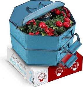 lot 401526 image: Hearth & Harbor Container-Hard Shell Christmas Bag with Interior Pockets, Dual Zipper and Handles-Premium Wreath Storage Organizer Box, 36, Blue