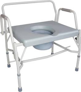 lot 401549 image: DMI Drop Arm Portable Toilet Commode, Extra-Wide Seat, 500 Pound Weight Capacity, Bucket with Lid Included, Adjustable Legs, Elderly Assistance Products, Grey