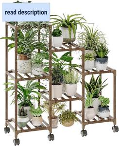 lot 201566 image: Bamworld Plant Stand with Wheels for Indoor Plants Wood Outdoor Tiered Shelf 3 Tire 7 Potted Ladder Plant Holder Table Pot Stand for Window Garden Balcony Patio Living Room (natureDL)