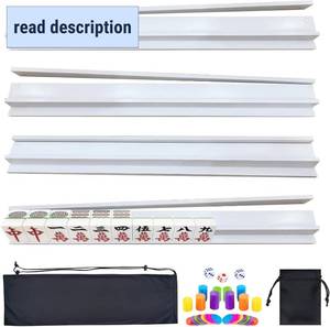 lot 301556 image: 4 PCS Mahjong Racks with Pushers, White Wooden Mahjong Racks with Detachable Magnetic Pushers, Mahjong Tile Pushers and Racks, Includes Chips, Storage Bags, Mahjong Accessories (19.68 Inch)