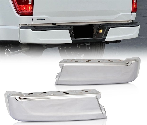 lot 401465 image: Rear Bumper End Cap Set For 2021-2023 Ford F150 Chrome Wo Park Hole