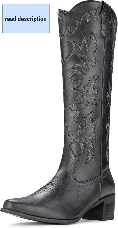 lot 401484 image: IUV Cowboy Boots For Women Knee High Western Cowgirl Boots Snip Toe Side Zipper Chunky Heel