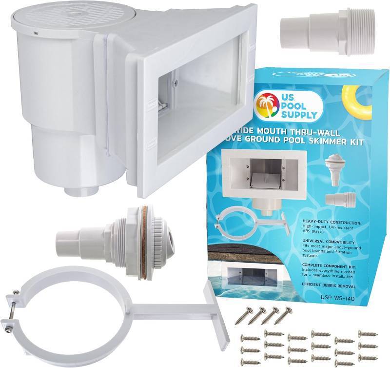 lot 431366 image: U.S. Pool Supply Wide Mouth Thru-Wall Above Ground Pool Skimmer Kit - ABS Construction, Complete Universal Set, Return Fitting, Vacuum Plate, Leaf Basket - Replacement Compatible with SP1091WM Skimmer